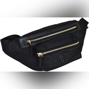 Tory Burch Black nylon belt bag with Gold Accents